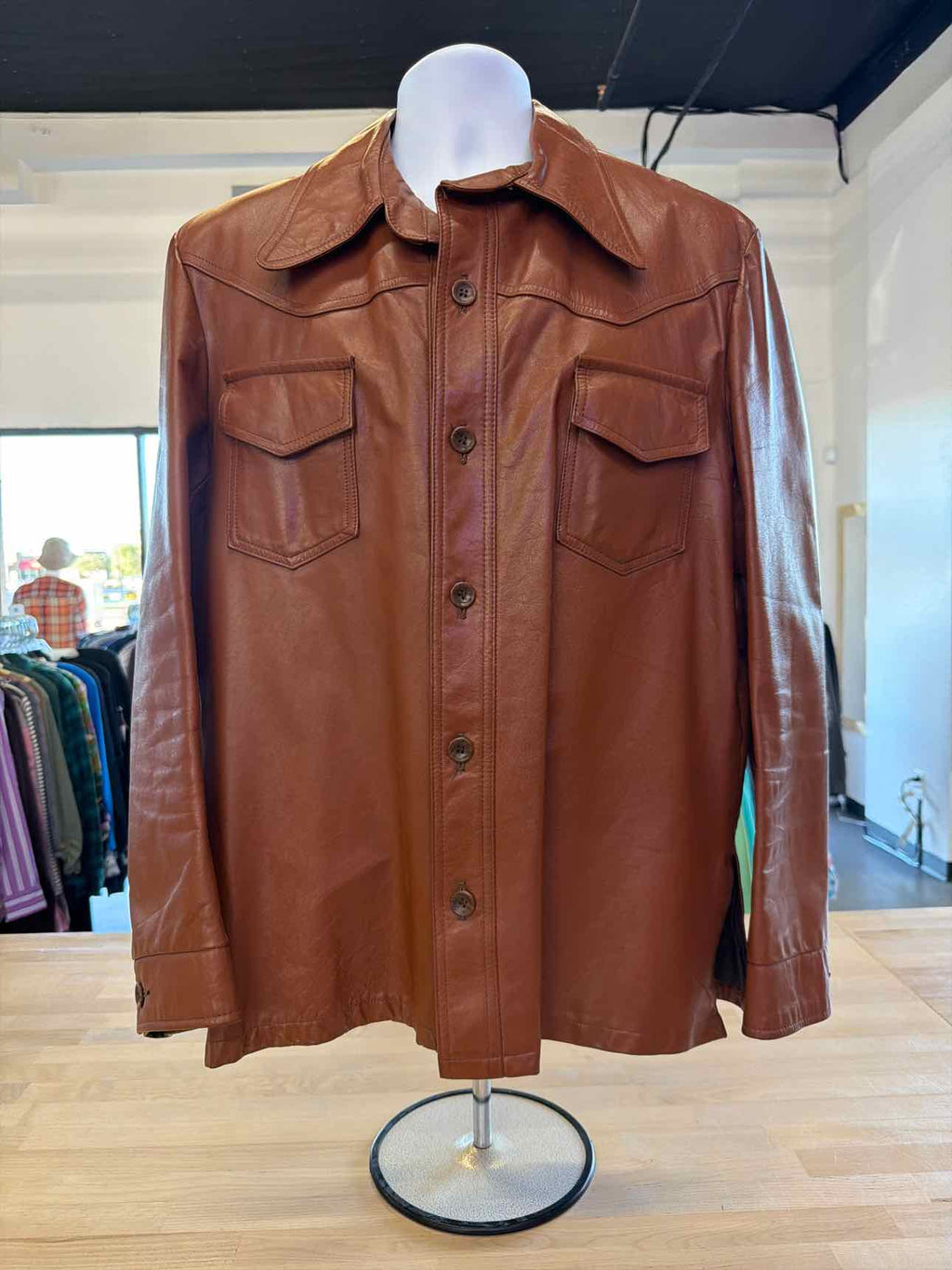 William B Size L Brown Leather Jacket