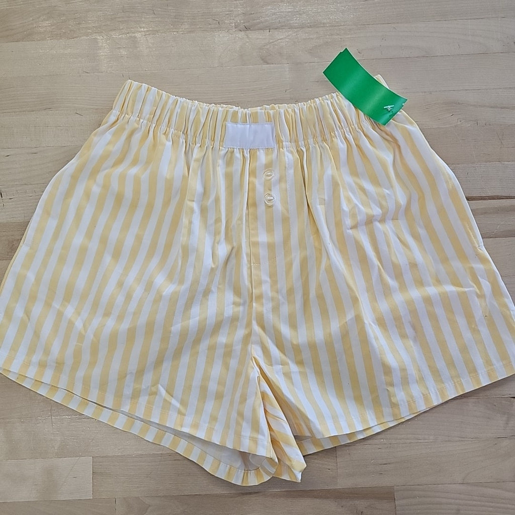 Love Tribe Juniors' Striped Cotton Boxer Shorts - White/Yellow - XS