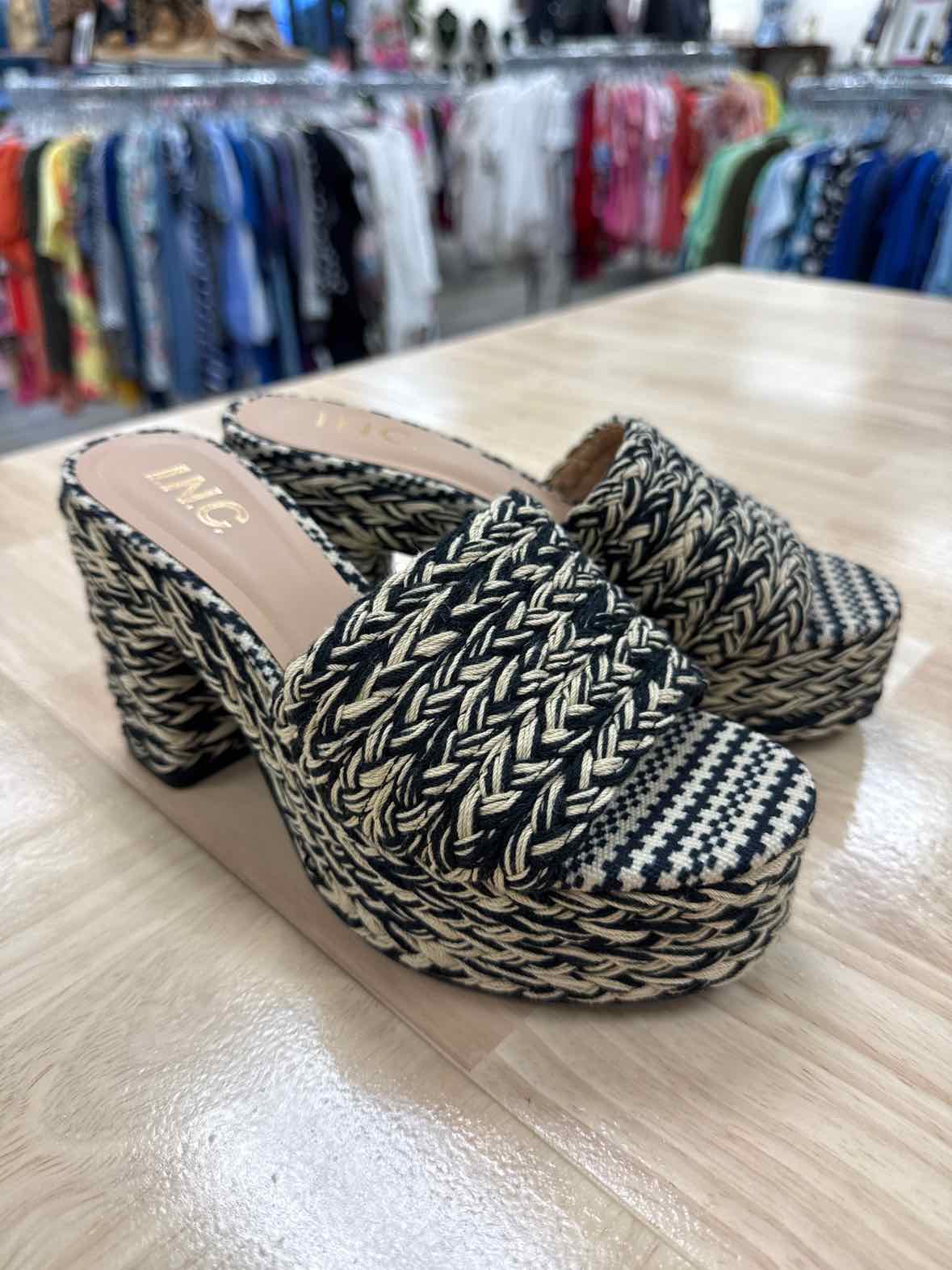 INC Size 5 Black Beige Hazila Platform Sandals