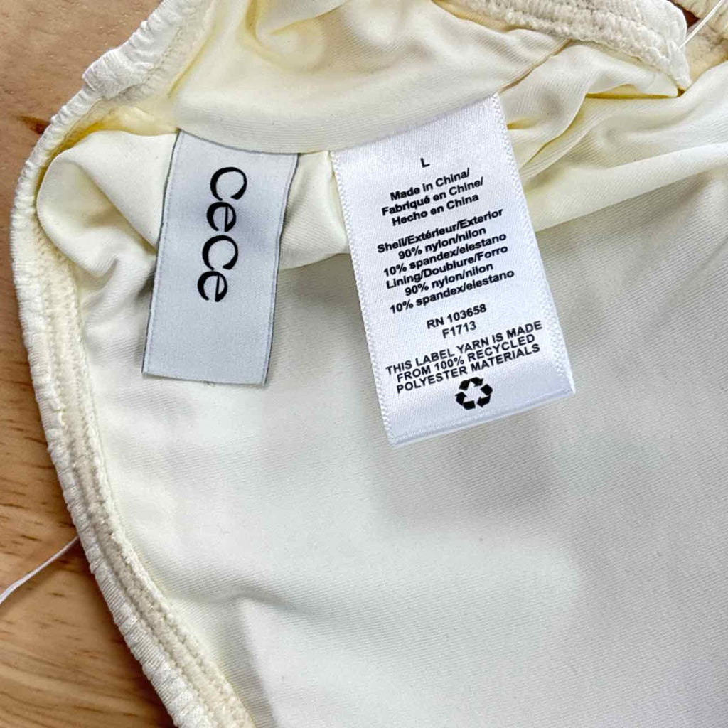 CeCe Size L La Vie a La Mer Textured Button-Front Bikini Top