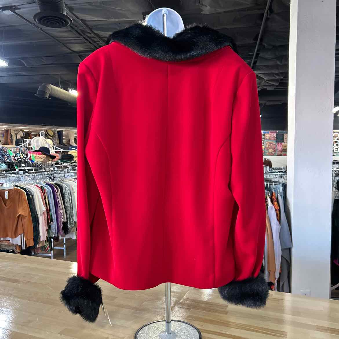 Amanda Smith Size 16 Red Black Faux Fur New Twinsets
