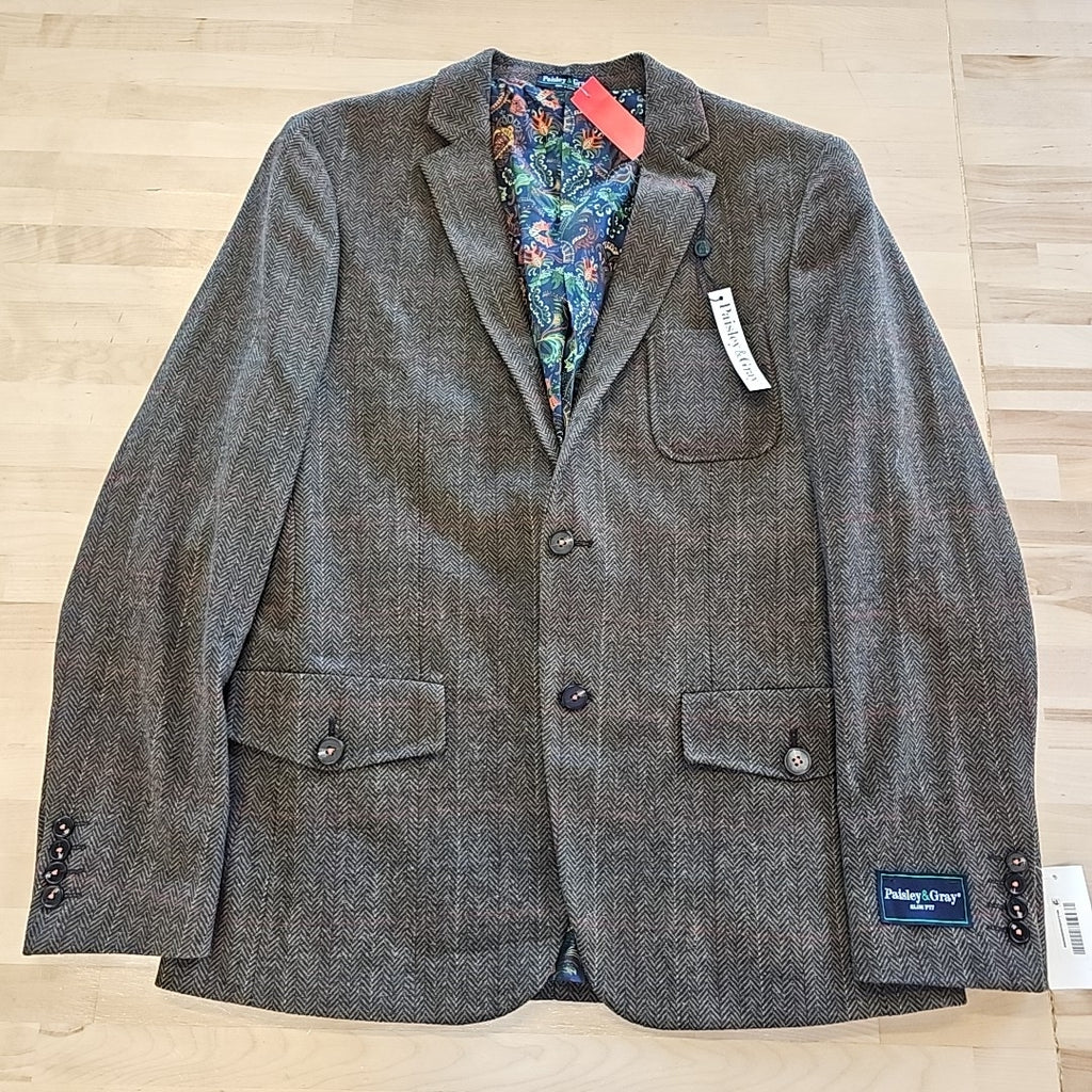Paisley & Gray Mens Slim Fit Tweed Sport Coat Blazer 44 R Hunter Green