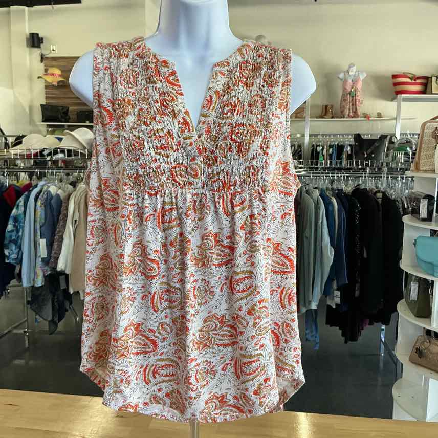 Lucky Brand Size L White Orange Preloved Sleeveless