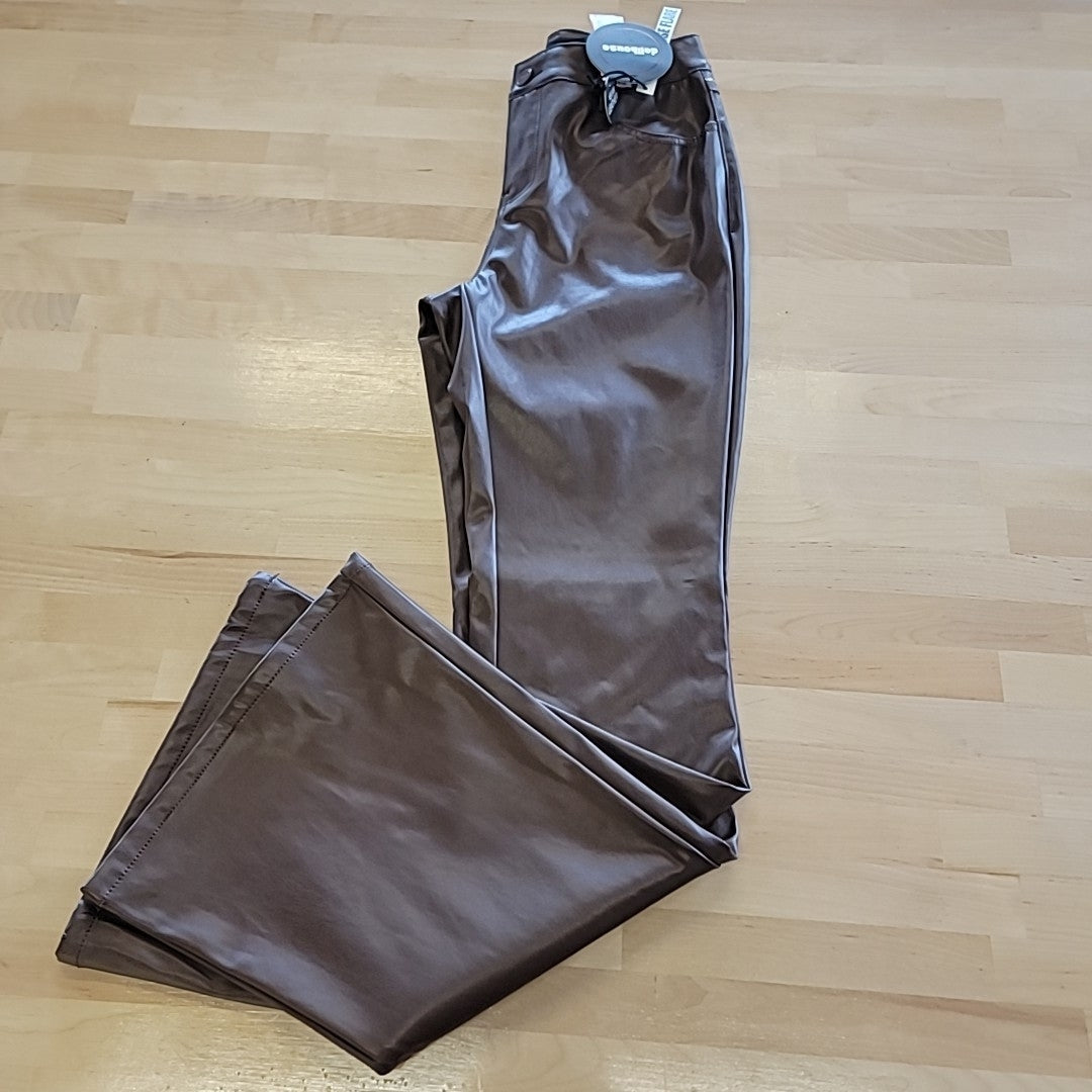 dollhouse Size 1/2 Brown Faux-Leather High-Rise Wide-Leg Jeans NWT
