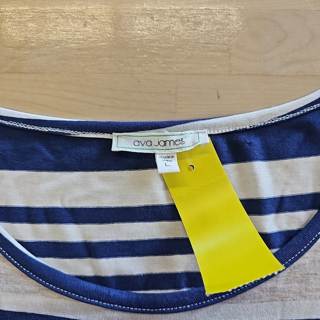 Ava James Size L Blue White Blouse