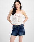 Self E Size L Lace-Trim Embroidered Peplum Tank Top