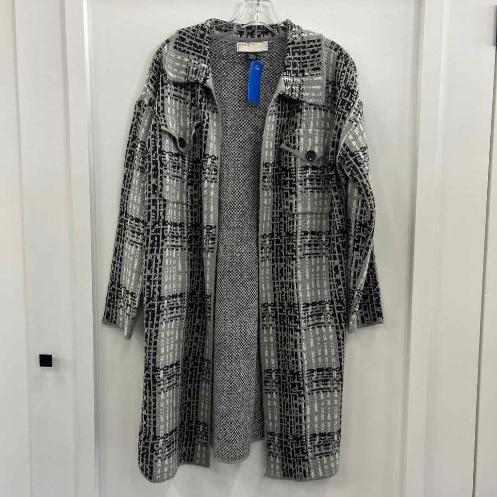 by design Size S Black Gray Knit Duster Length Sweater Jacket