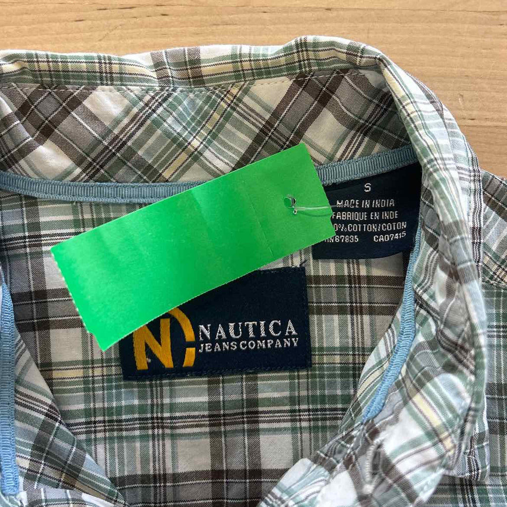 Nautica Size S White Green Preloved MENS Button Down Shirt