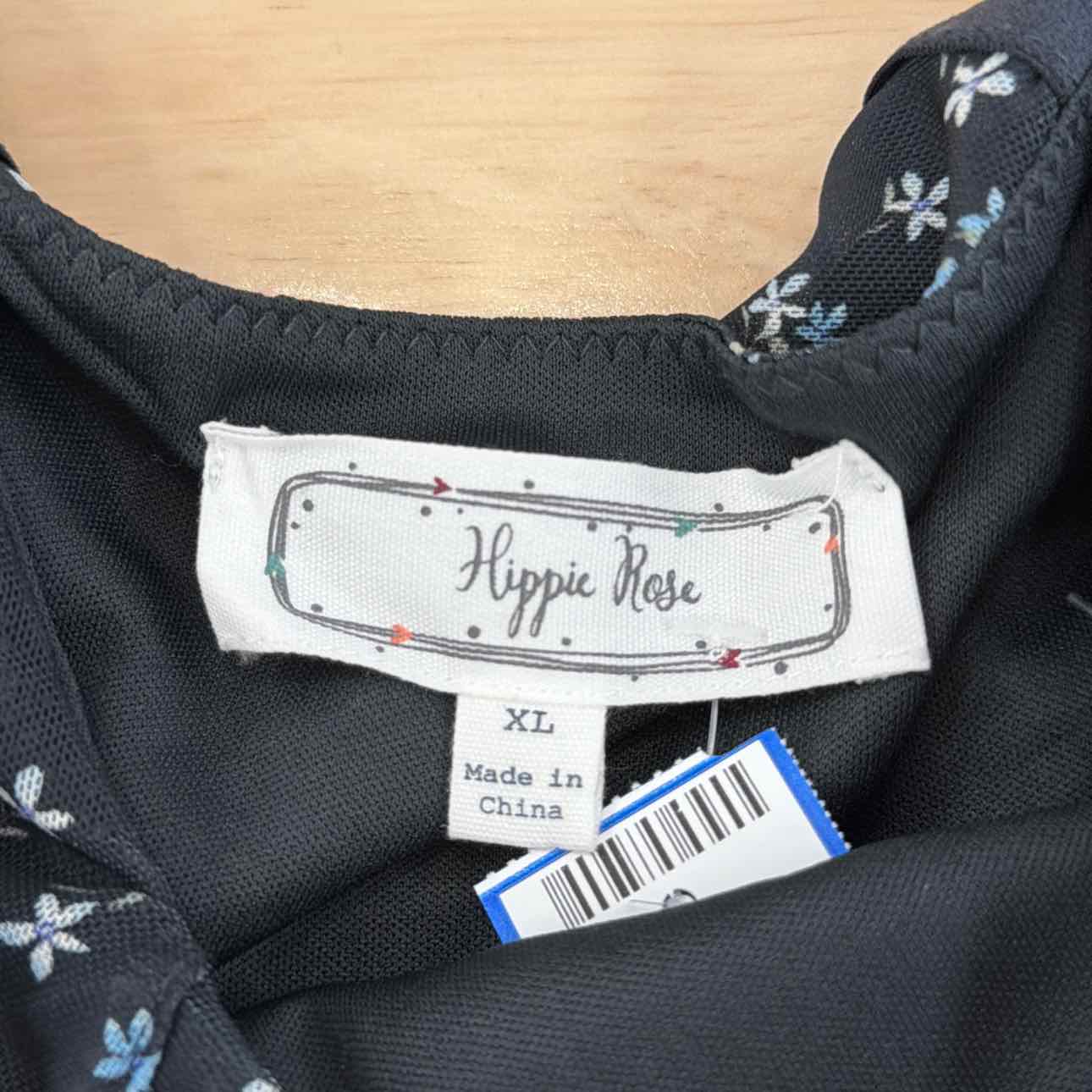 hippie rose Size XL Corset Short-Sleeve Mesh Top - Black Ditsy