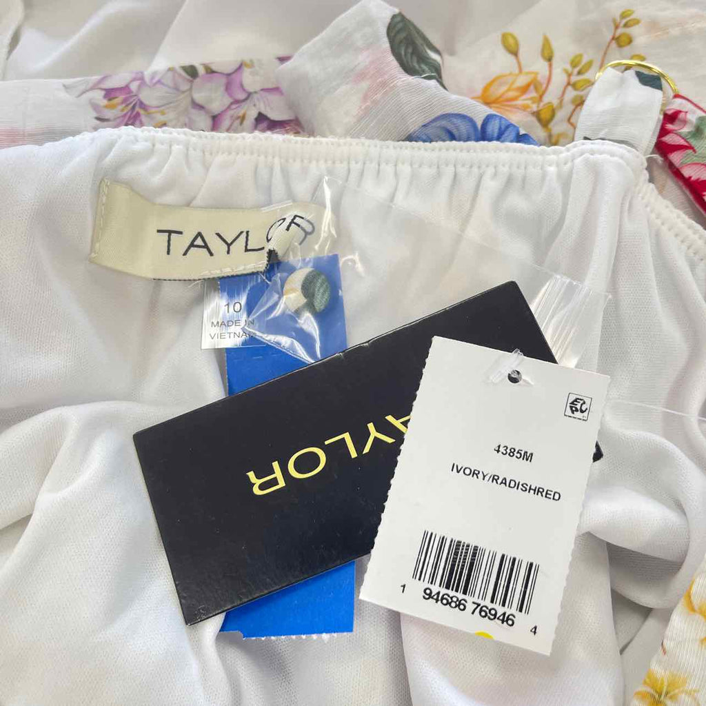 Taylor Size 10 Printed Drop-Waist Sleeveless Mini Dress - Ivory/radish Red