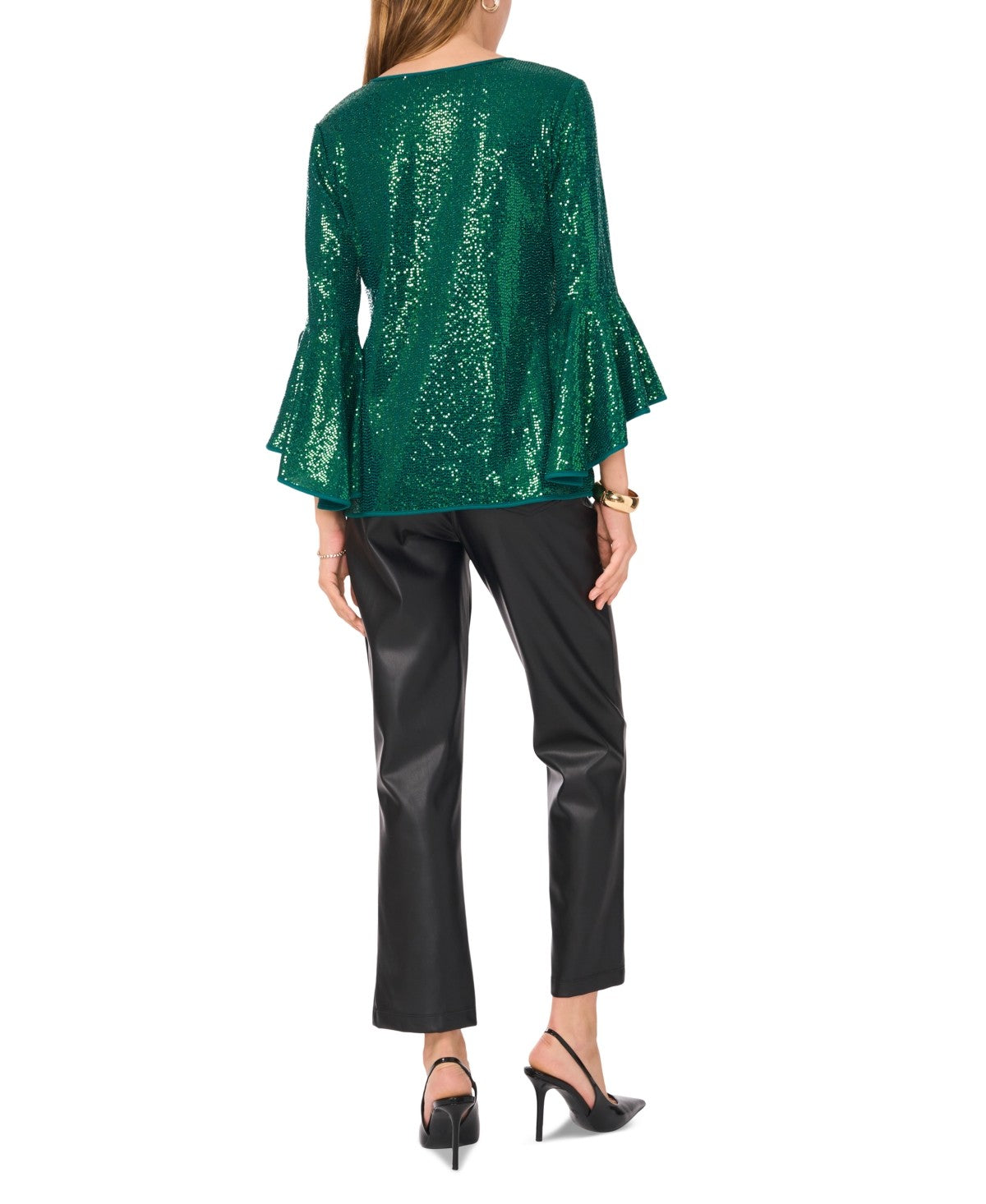 Vince Camuto Size S Green Sequined Blouse