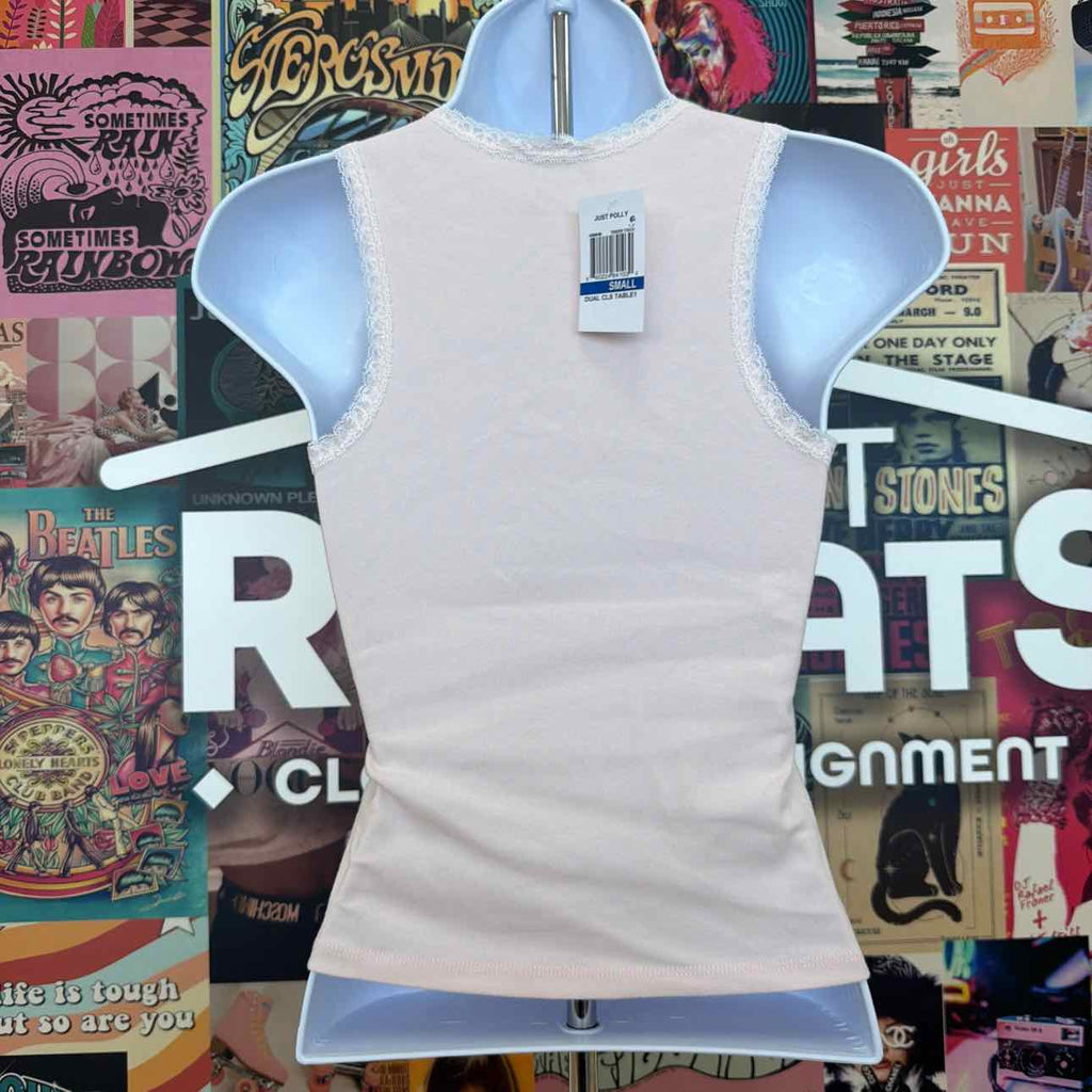 Just Polly Size S Gingham Heart Patch Lace-Trim Tank Top