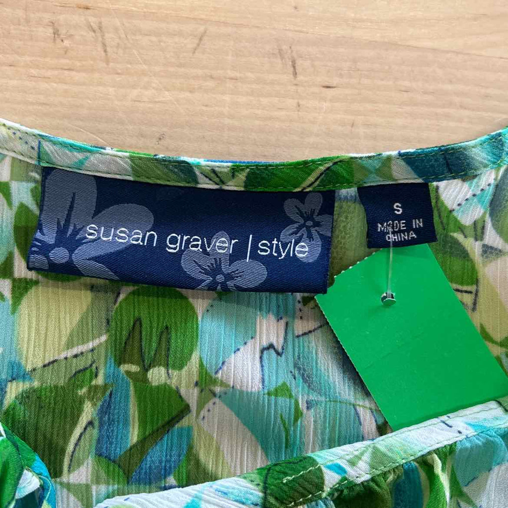 Susan Graver Size S Green Polyester Preloved Blouse SS