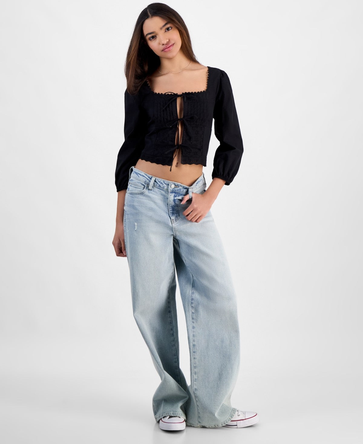 Self E Size S Tie-Front Eyelet Top