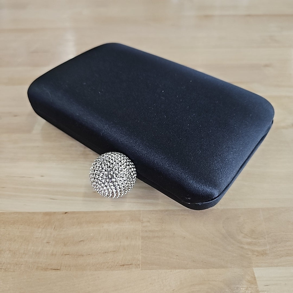 NinaSatin Minaudiere Crystal Clasp Clutch - Black NEW