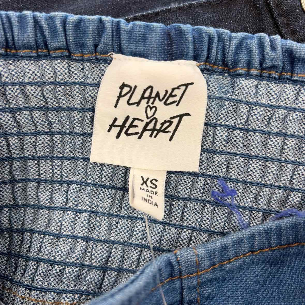 Planet Heart Size XS Juniors' Denim Puff-Sleeve Mini Dress - Mid Blue Wash