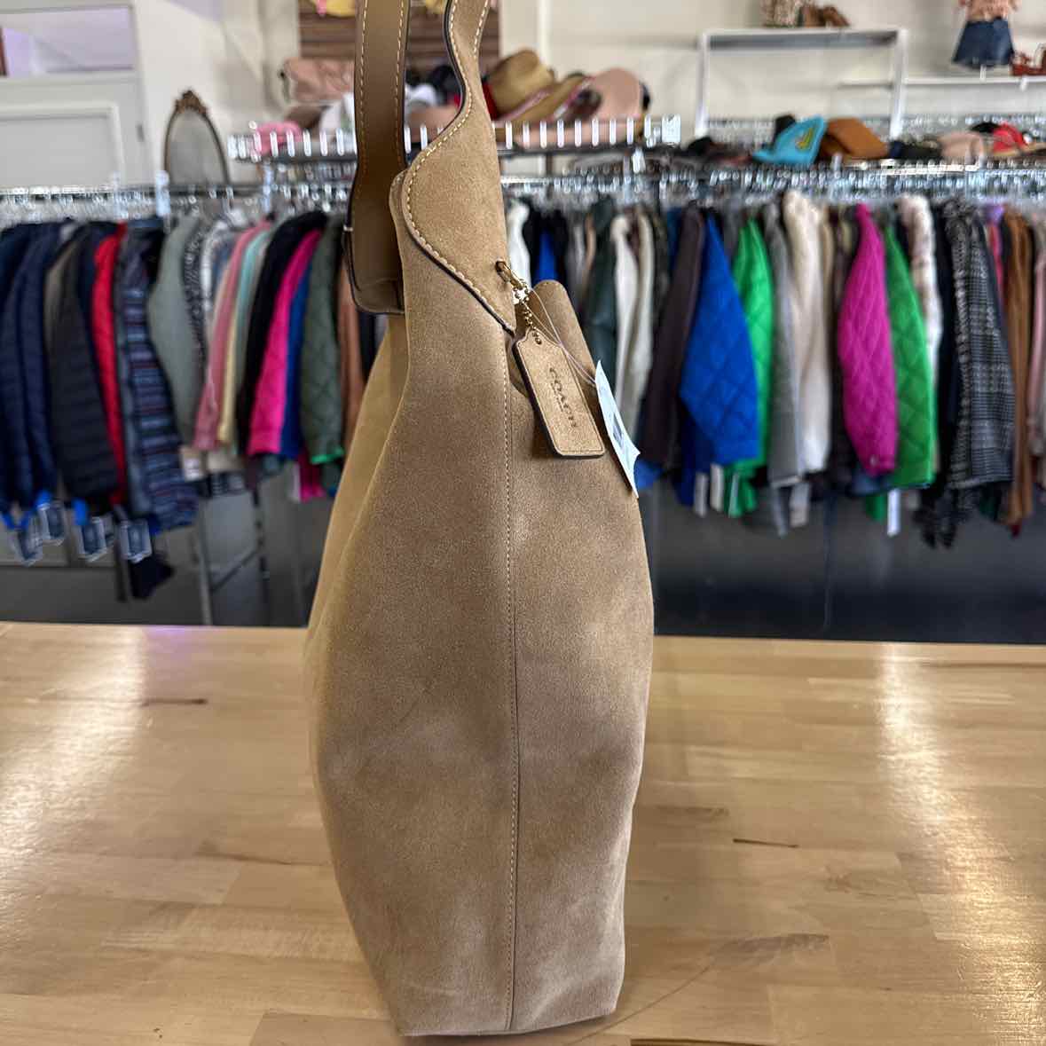 Coach Suede Brooklyn Shoulder Bag 39 Tan Hobo Leather Handbag