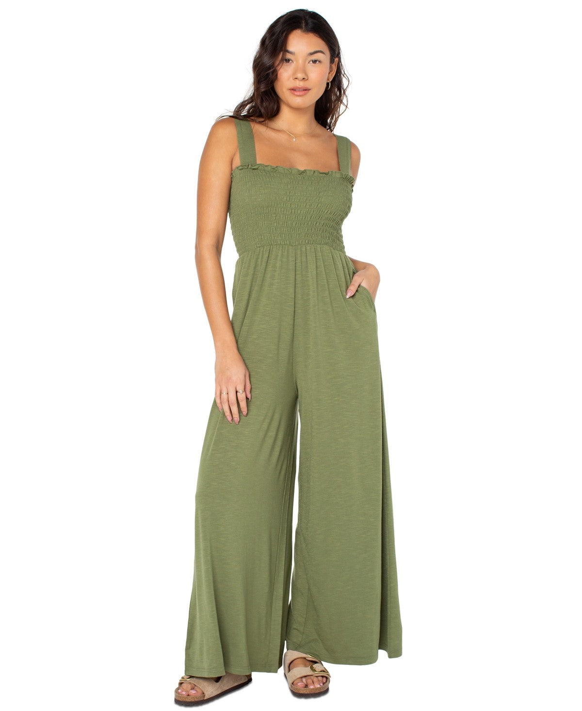Roxy Just Passing by Smocked Jumpsuit - Loden Green