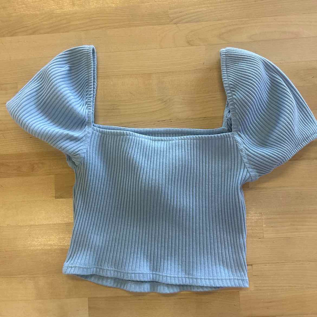 H&M Size XS Blue Ribbed Preloved Crop Top