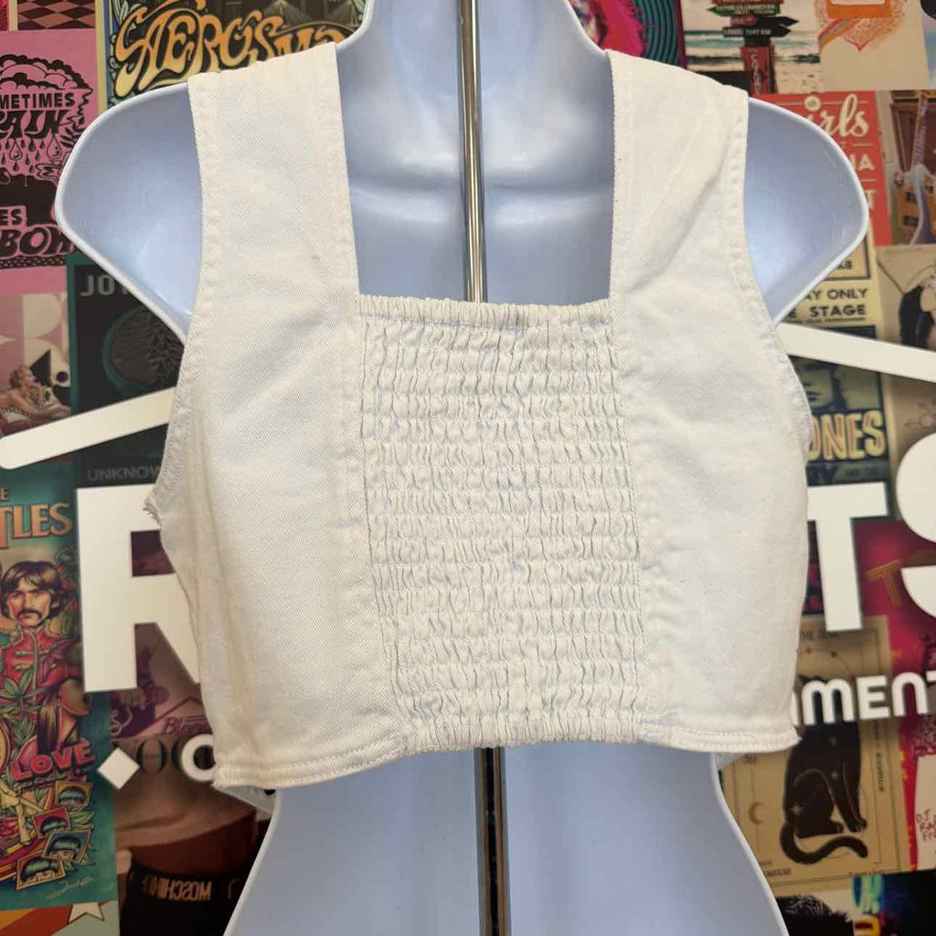 Madden Girl Size S Denim Hook-Front Corset Top - White