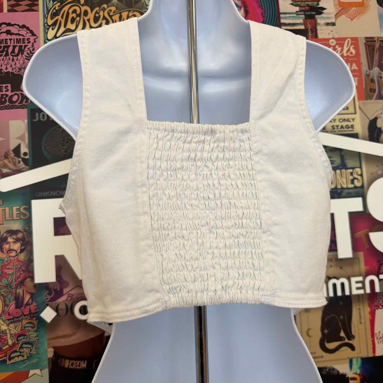 Madden Girl Size S Denim Hook-Front Corset Top - White