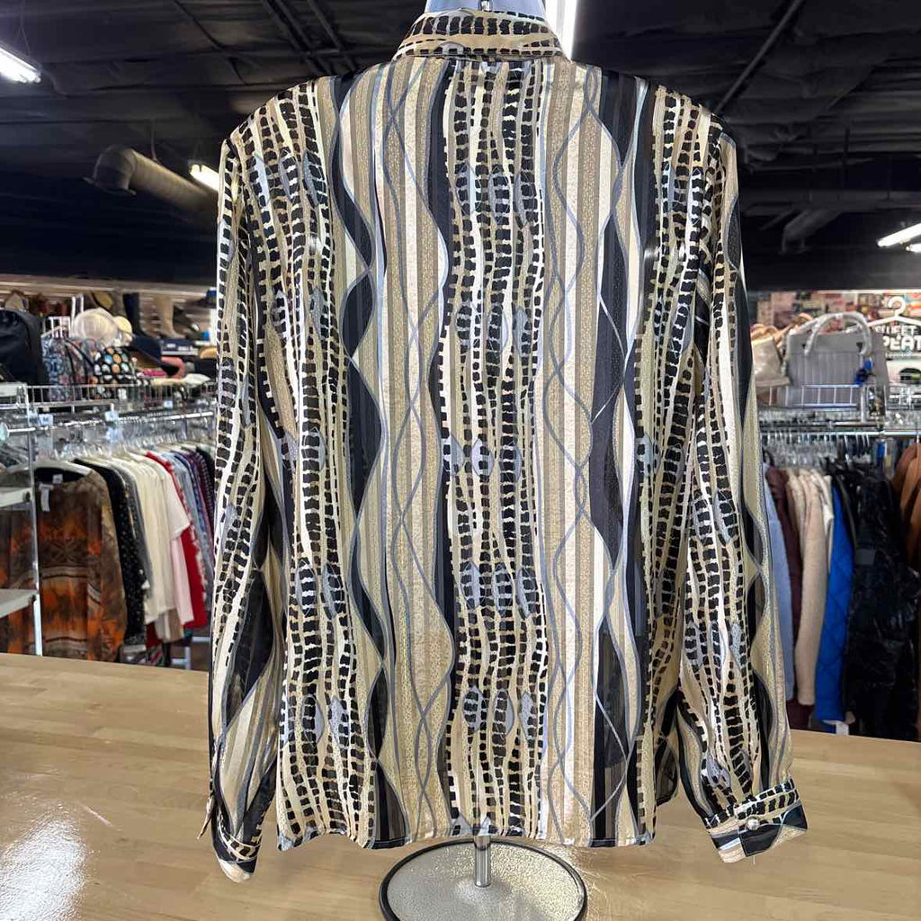 Size 16 Beige Black Preloved Button Down LS