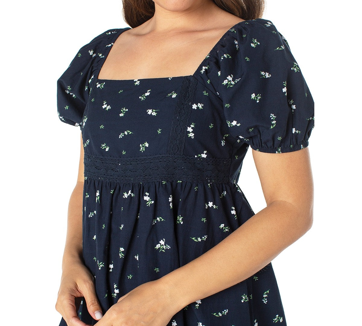 Celebrity Pink Juniors' Puff Sleeve Baby-Doll Mini Dress - Navy