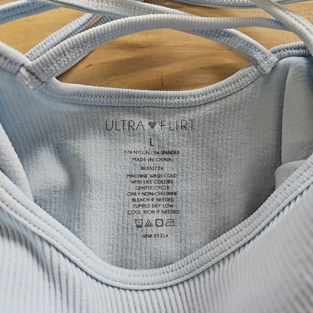 ultra flirt Size L Seamless Lattice-Back Ribbed Bodysuit - Baby Blue