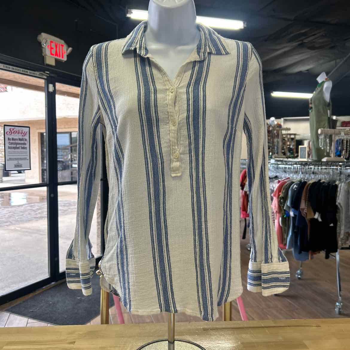J Crew Size XS White Blue Preloved Blouse LS