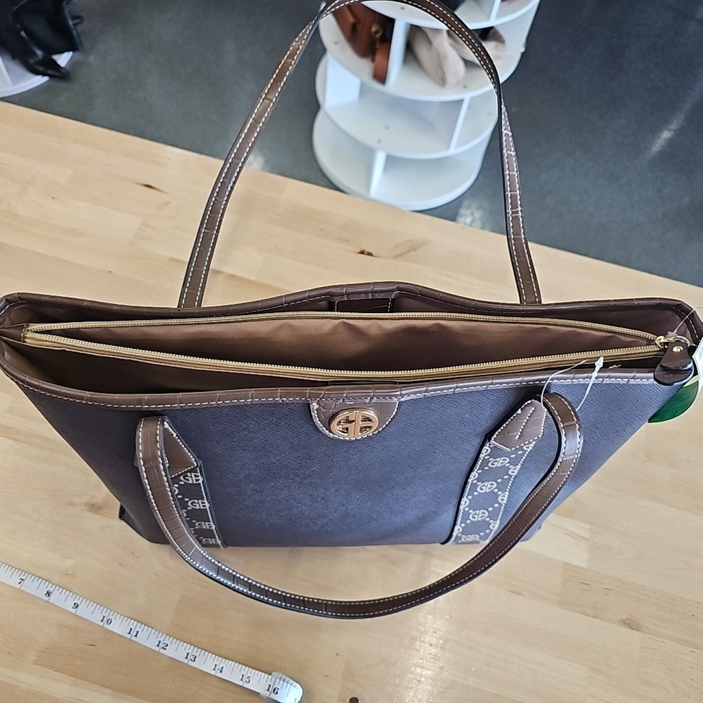 Giani Bernini Extra Large Monogram Block Tote Bag- Rich Coffee/ Walnut Brown
