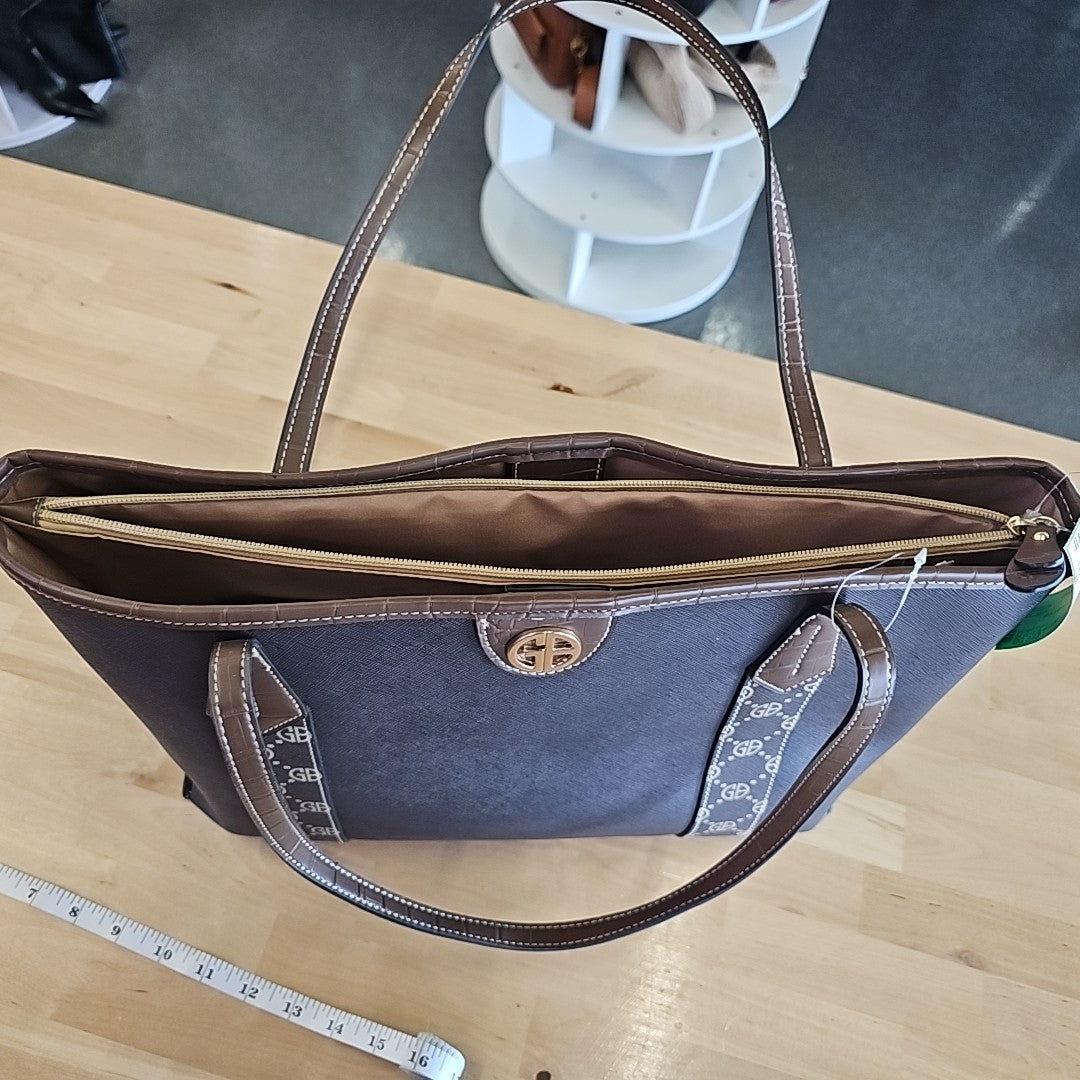 Giani Bernini Extra Large Monogram Block Tote Bag- Rich Coffee/ Walnut Brown