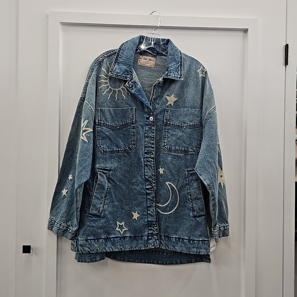 Free People Women's Madison Embroidered Denim Shirt Jacket