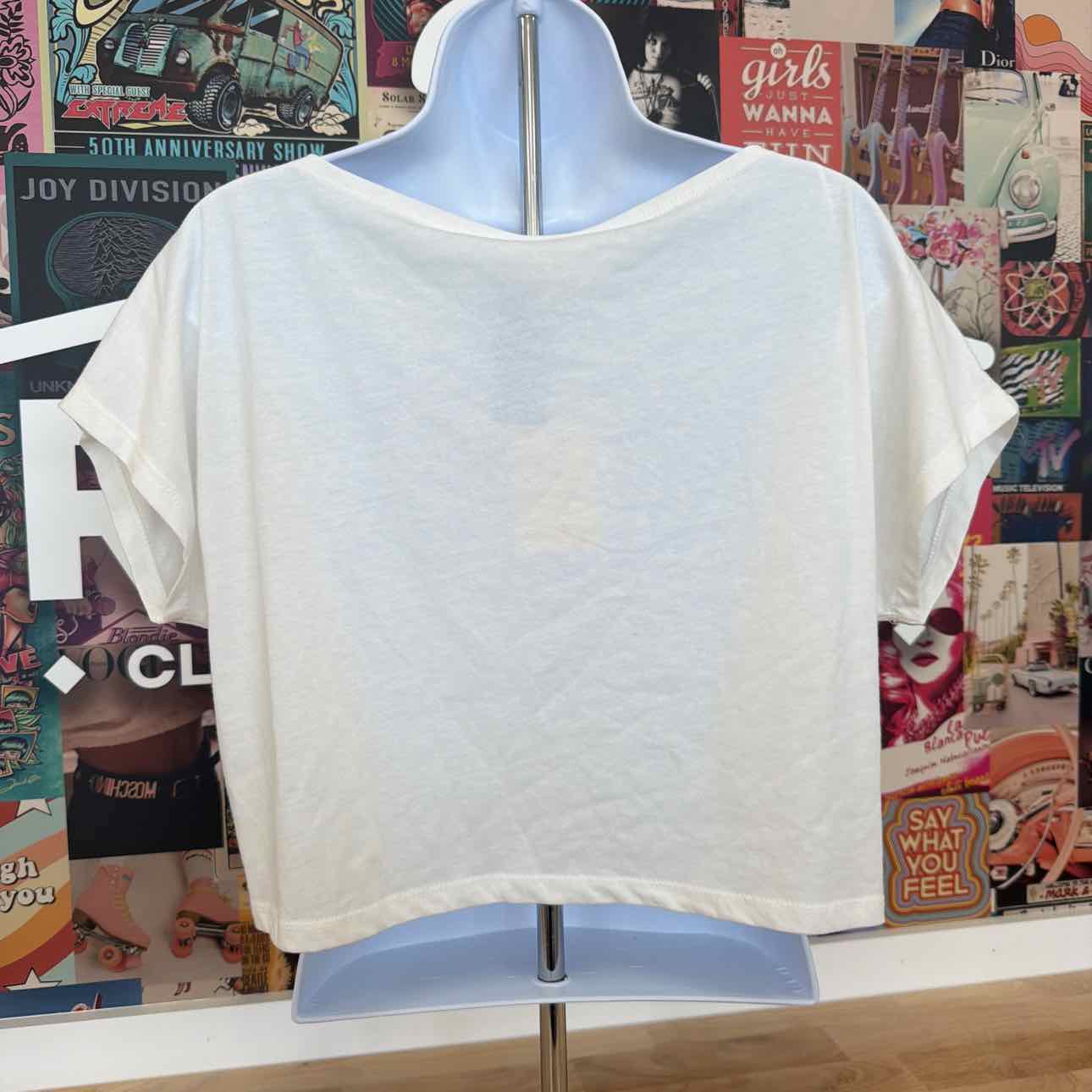 Self E Size M Graphic Off-the-Shoulder T-Shirt - White