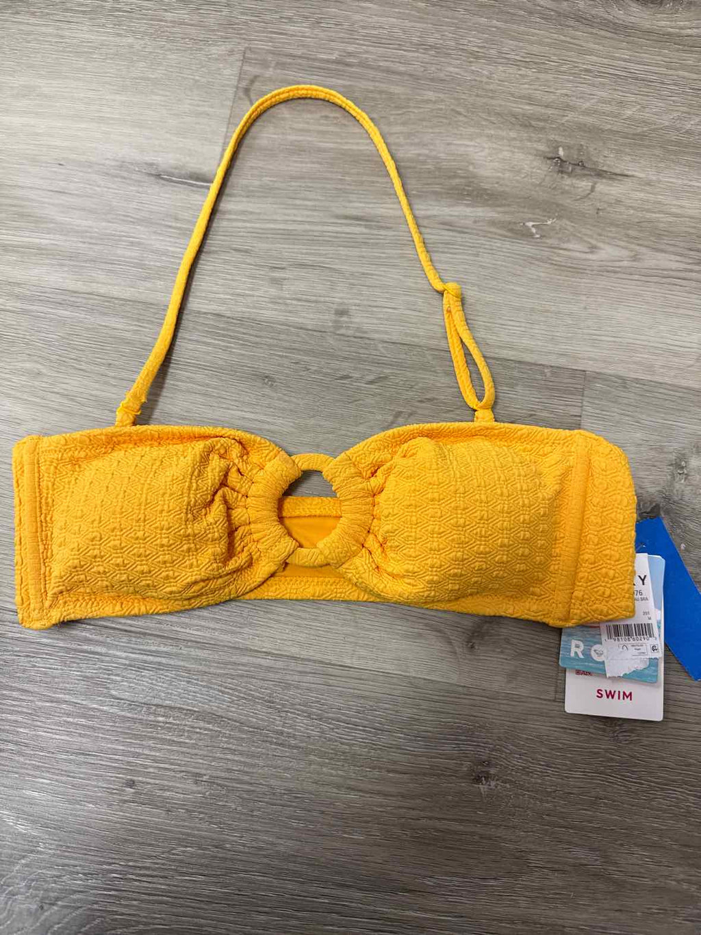 Roxy Size M Haleiwa Textured Bandeau Bikini Top - Yellow