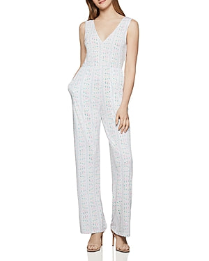 BCBGeneration Women's Jumpsuits MULTI - White & Aqua Geometric Dot Cut-Out Jumps