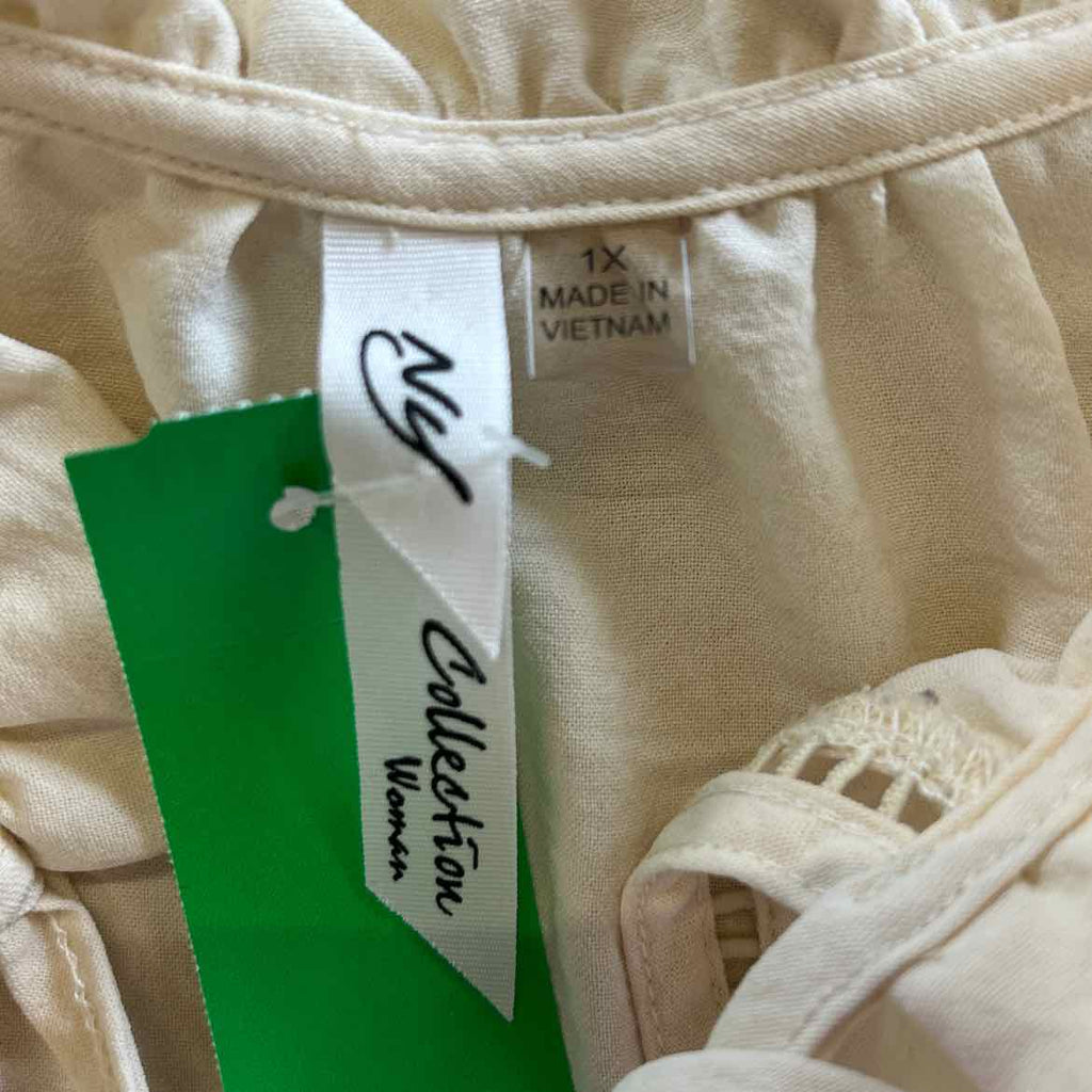 NY Collection Size 1X Cream Preloved Blouse LS