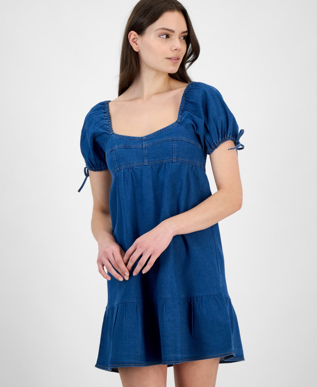 Planet Heart Size XS Juniors' Denim Puff-Sleeve Mini Dress - Mid Blue Wash