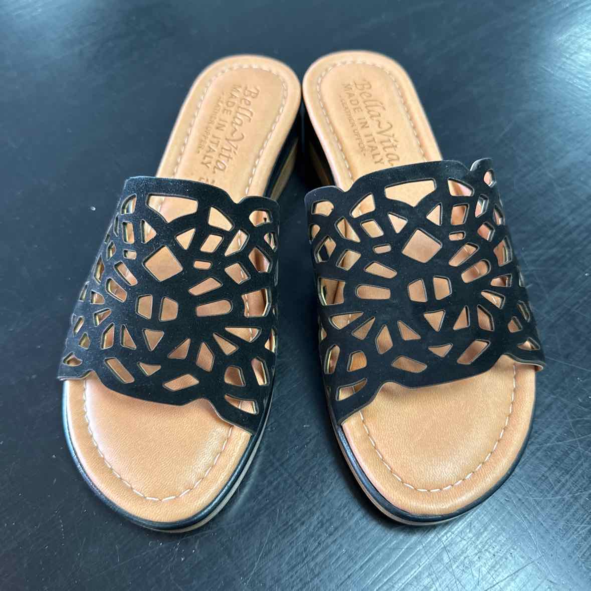 Bella Vita Shoe Size 5 Black Leather Slide Wedge Sandals NWT