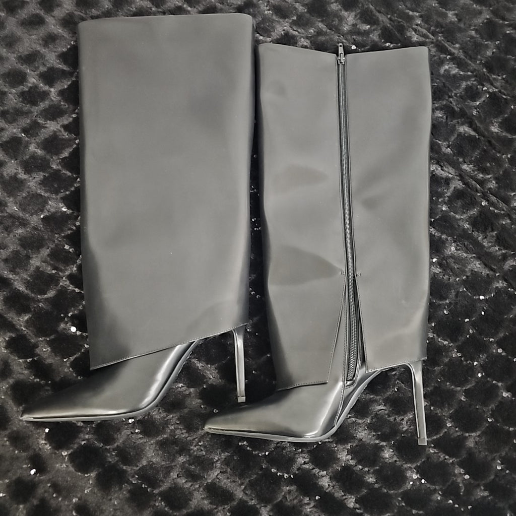 INC Shoe Size 7 Black Skylar Wide-Calf Fold Over Cuffed Knee High Boots NWT