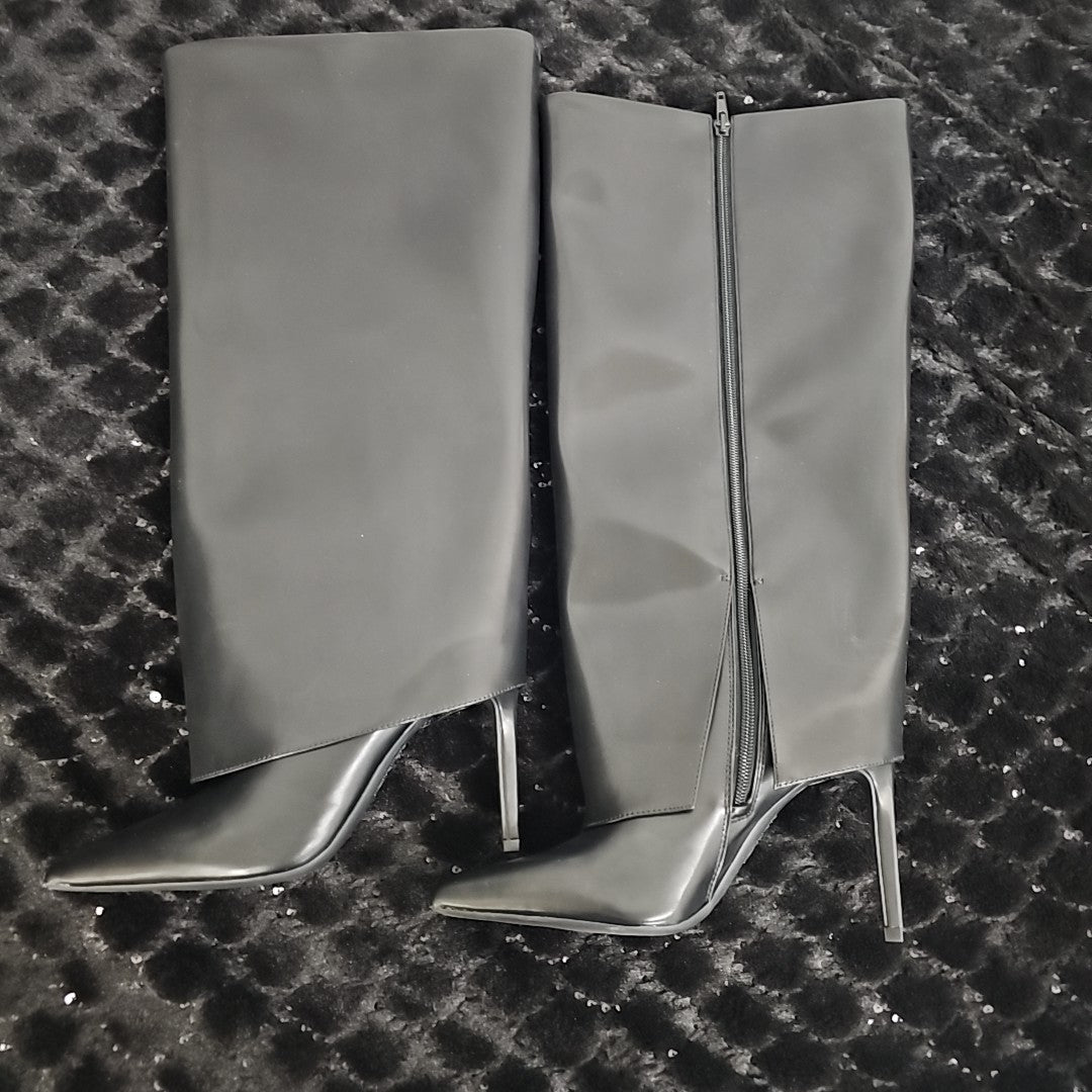 INC Shoe Size 7 Black Skylar Wide-Calf Fold Over Cuffed Knee High Boots NWT
