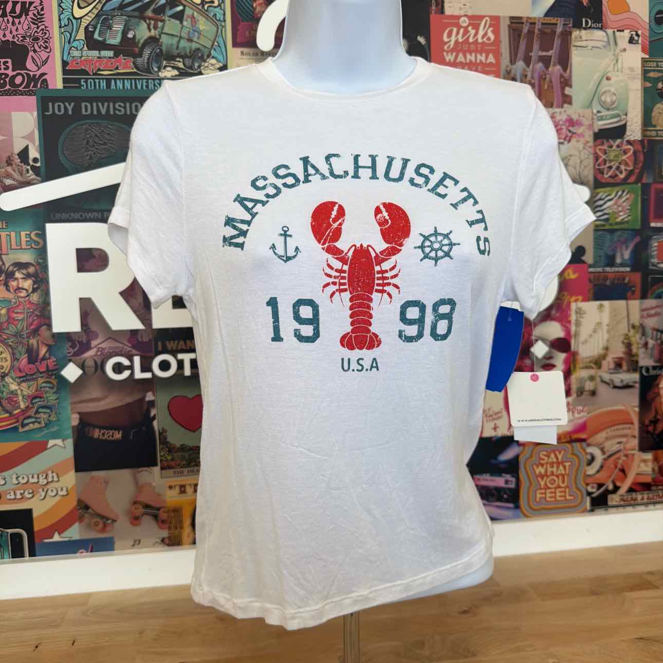 Rebellious One Size S Lobster Graphic T-Shirt - White Lobster