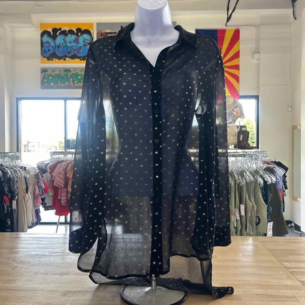 Collective Concepts Size M Black Polyester Preloved Button Down LS