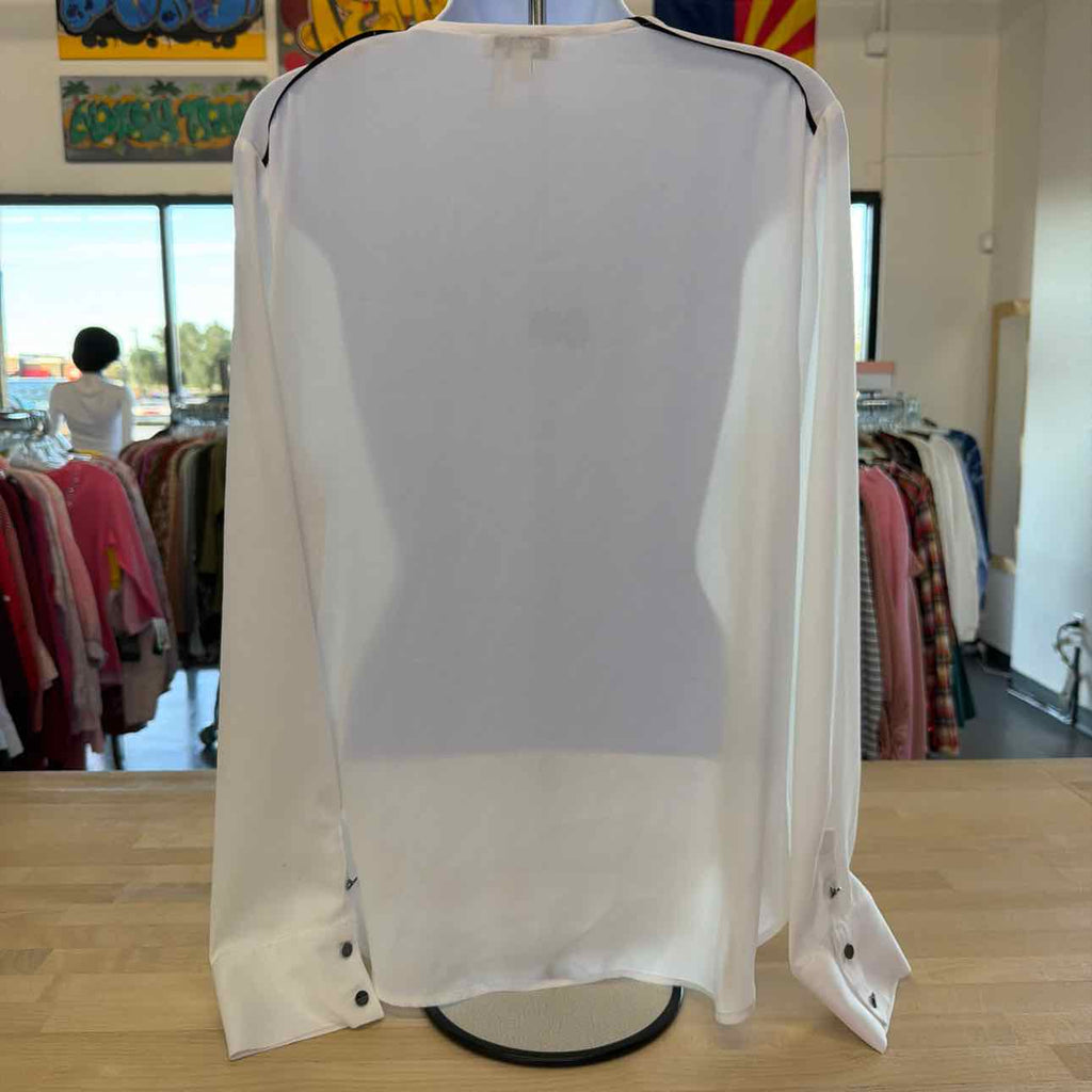 Dkny Women's Long Sleeve V-Neck Contrast-Trim Blouse