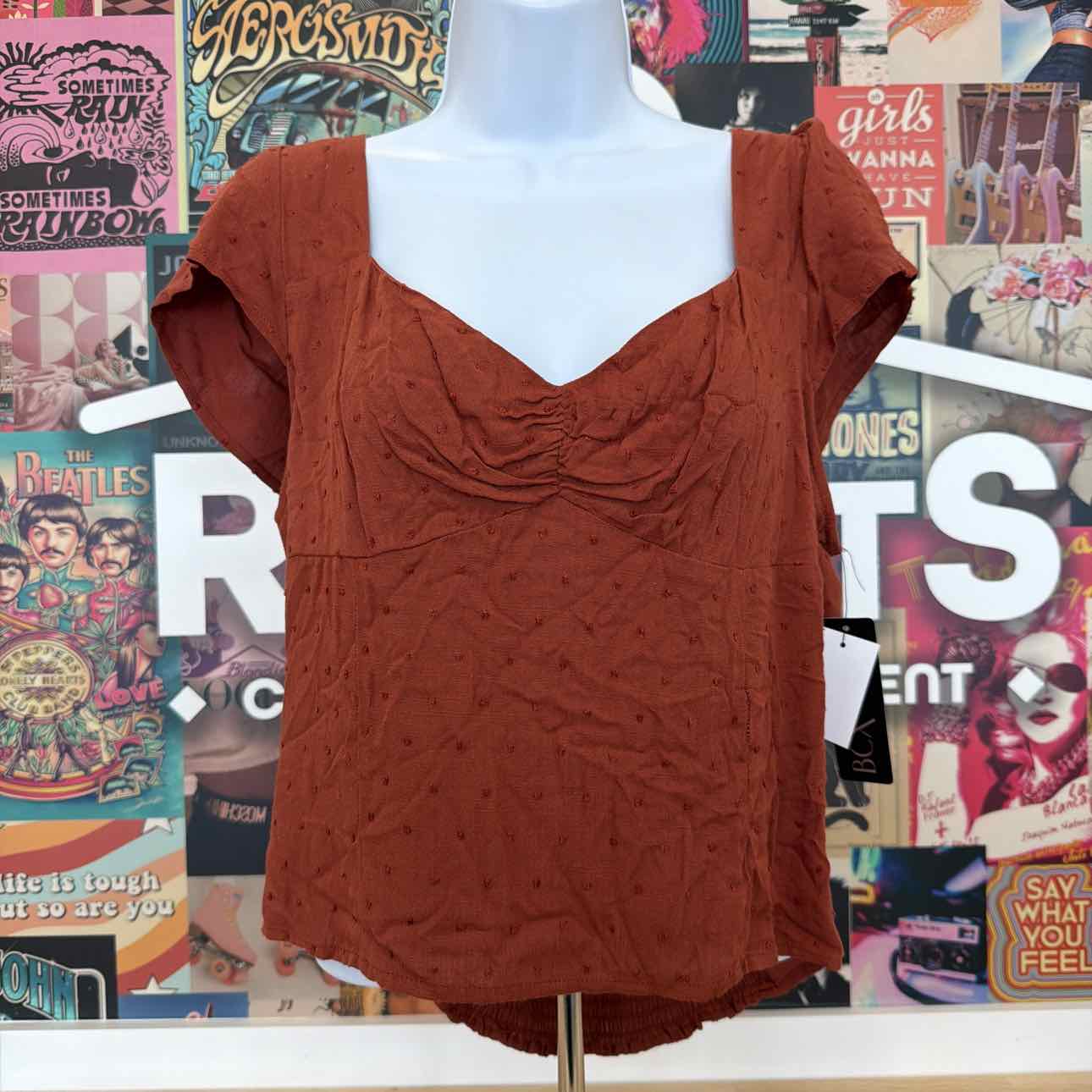 BCX Size XL Clip-Dot Sweetheart-Neck Top