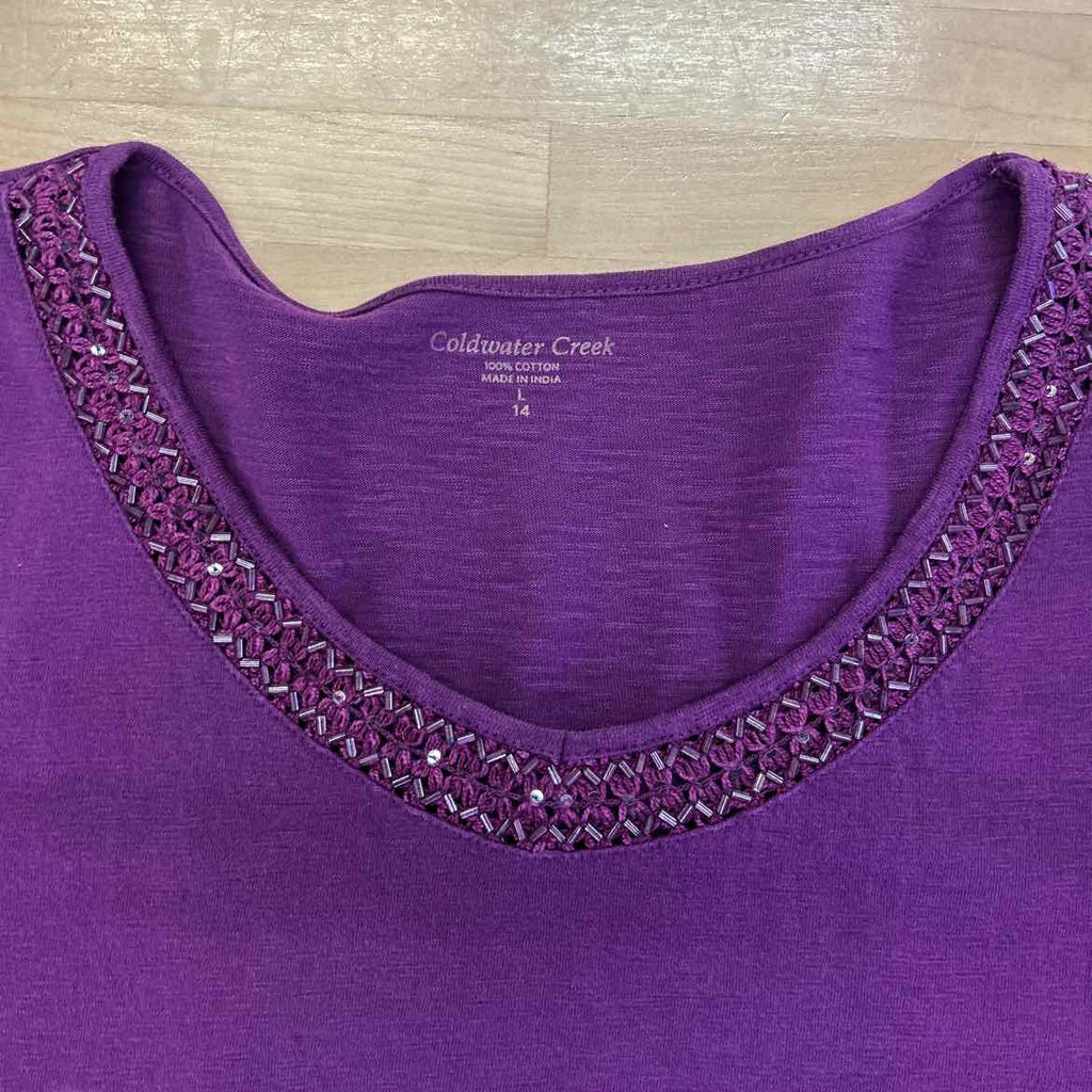 Coldwater Creek Size L Purple Preloved 3/4 Sleeve T-shirt