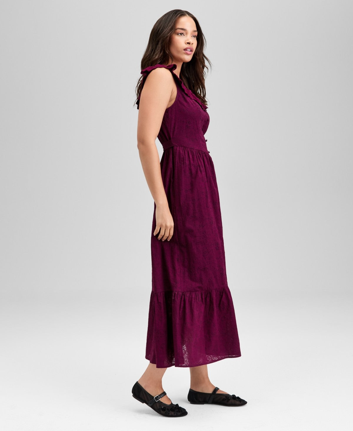 And Now This Petite Ruffled Burnout Cotton Sleeveless Maxi Dress