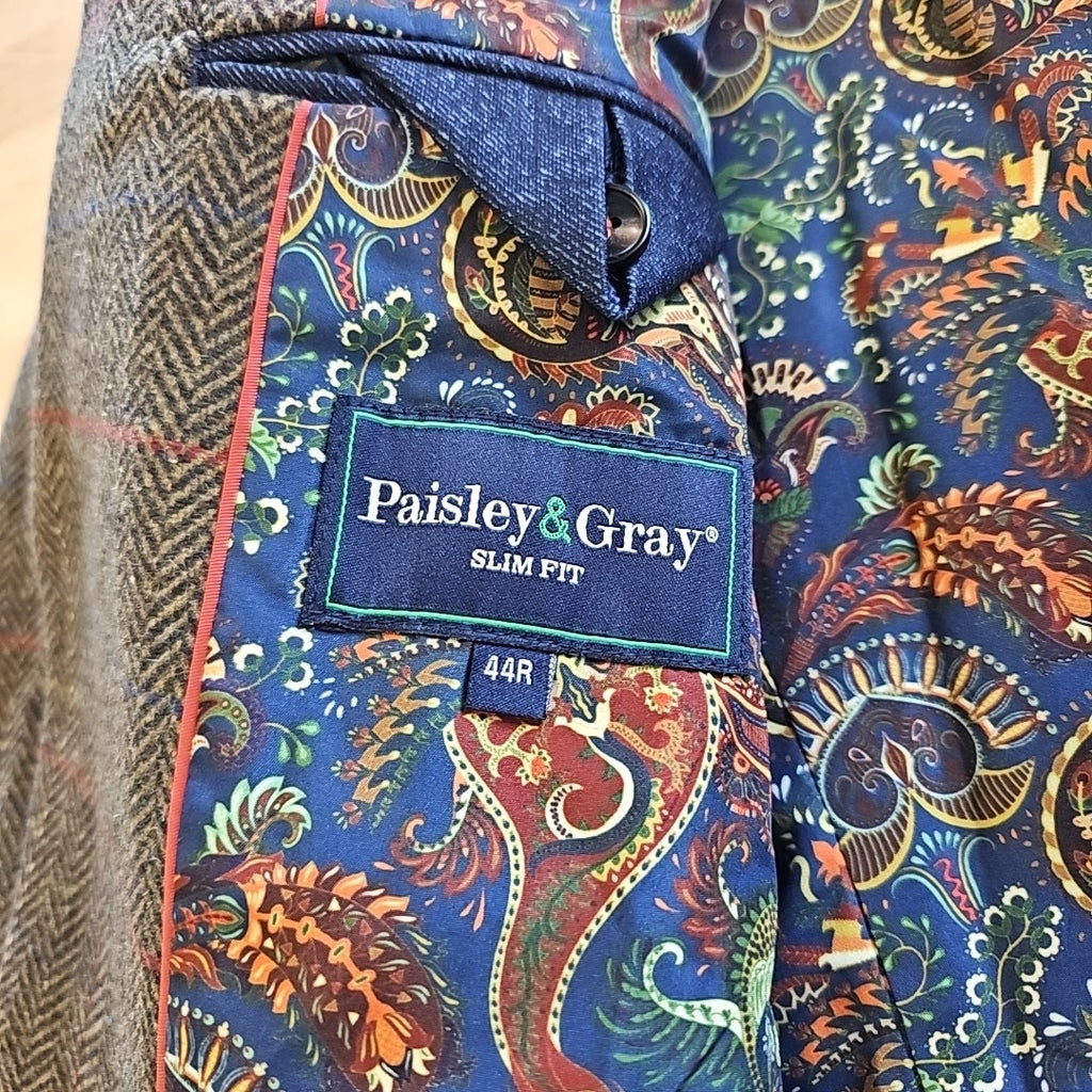 Paisley & Gray Mens Slim Fit Tweed Sport Coat Blazer 44 R Hunter Green