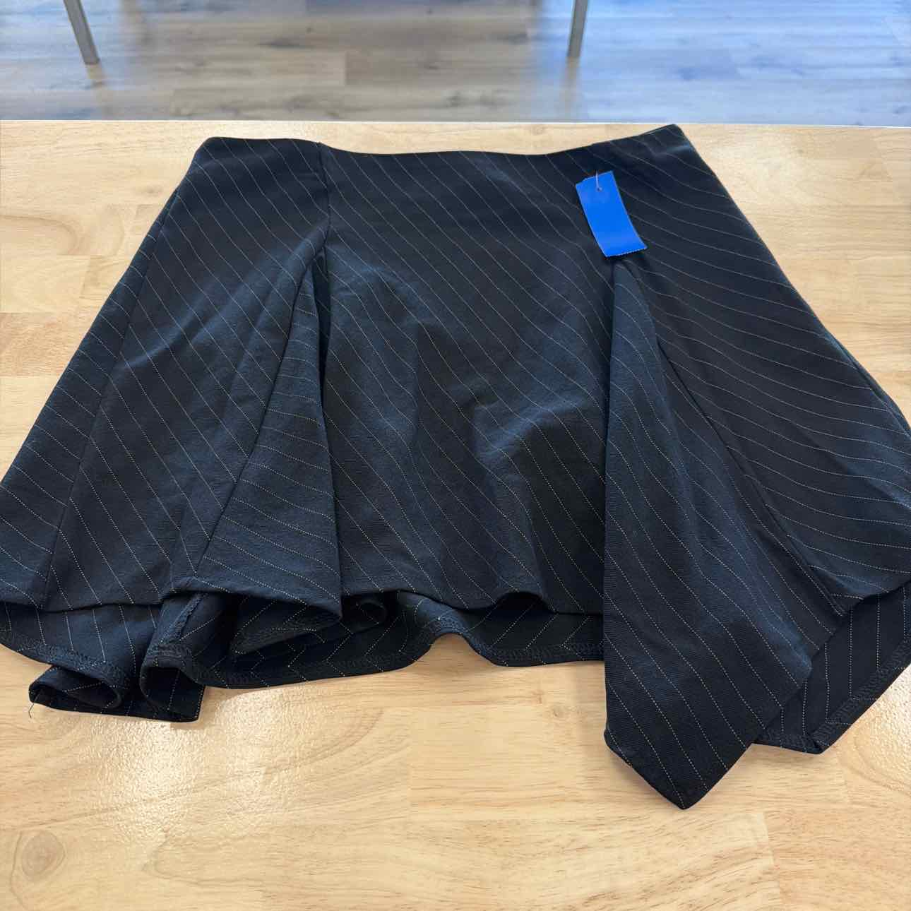 ultra flirt Size XL Asymmetric-Pleat Side-Zip Skirt - Black Pinstripe