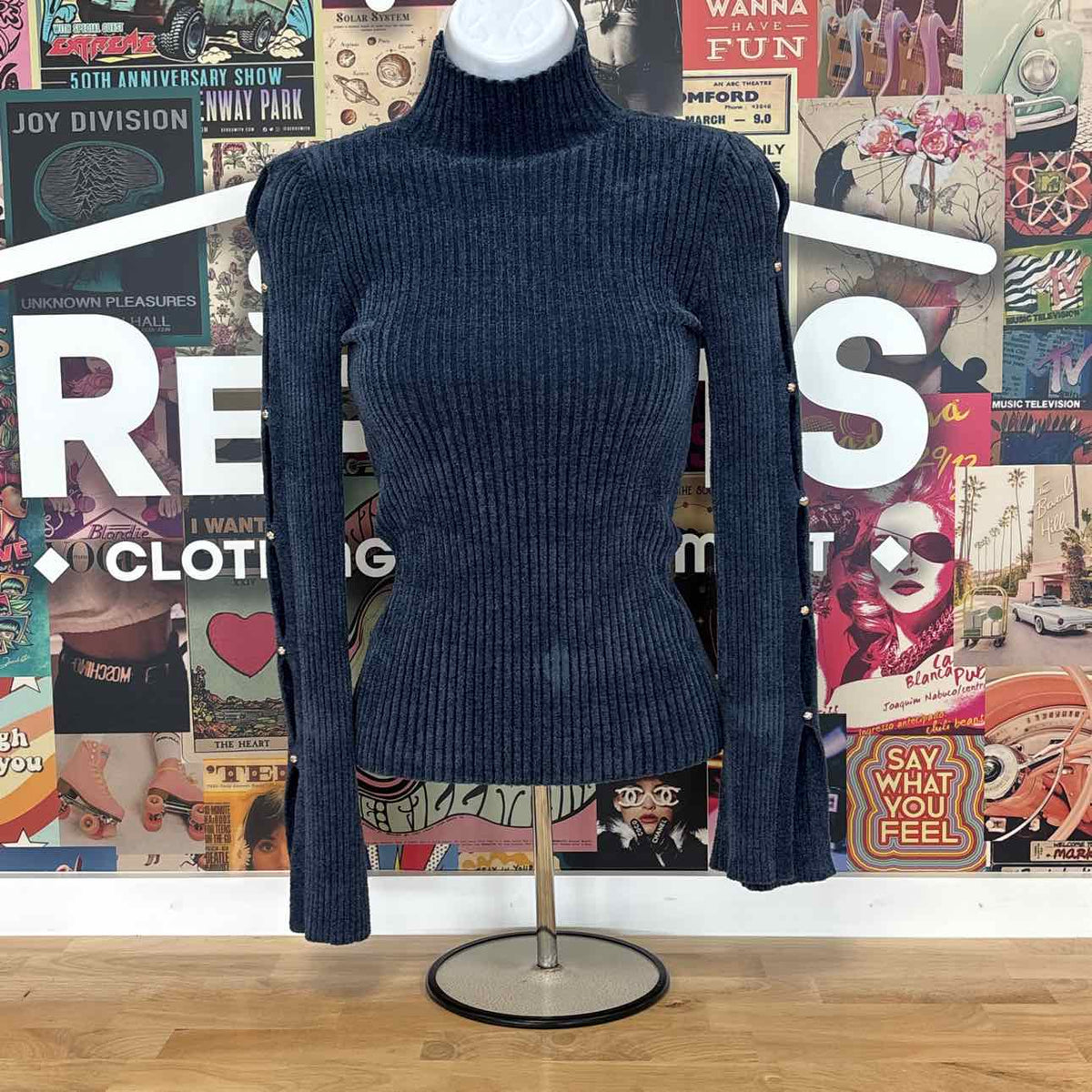 White House Black Market Size XS Blue Knit Preloved Sweater
