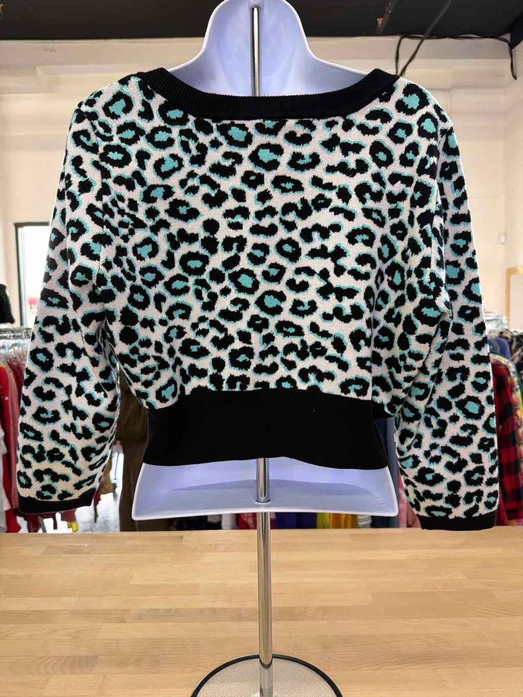 Bettsy Johnson Size 0 White and Blue Cardigan